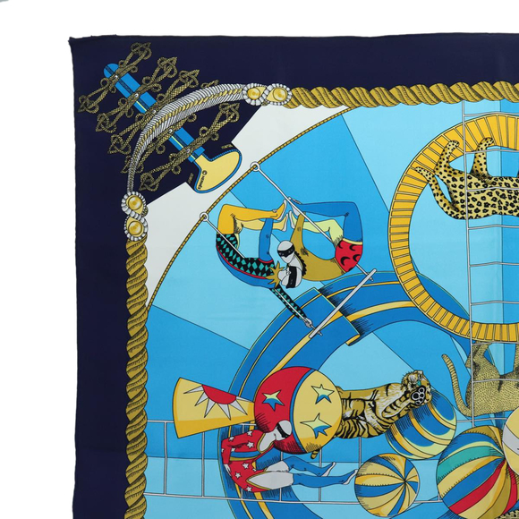 HERMES Carre 90 Scarf ""CIRCUS"" Silk Blue Light Blue white Auth ac3186 - Picture 2 of 15